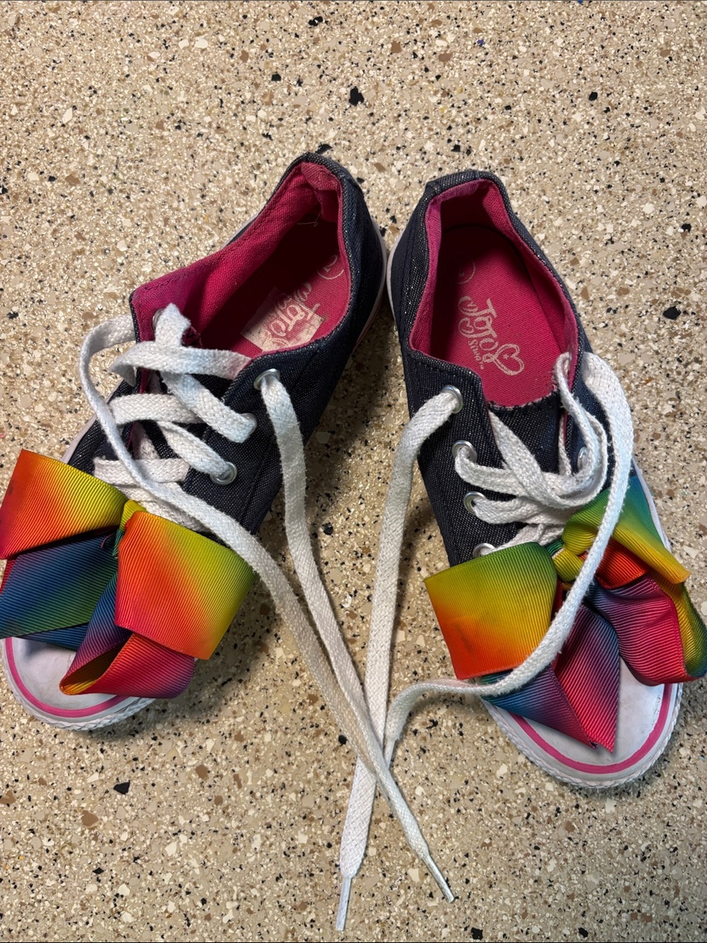 JoJo Siwa Girls Navy Canvas Sneakers with Rainbow Bows and Pink Lining